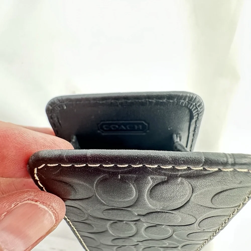Women's Vintage Coach Black Leather Cell Phone Case Wristlet Strap Monogram